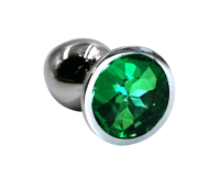 Kanikule - Анальная пробка из аллюминия с кристаллом в основании S, 6 см (зелёный)