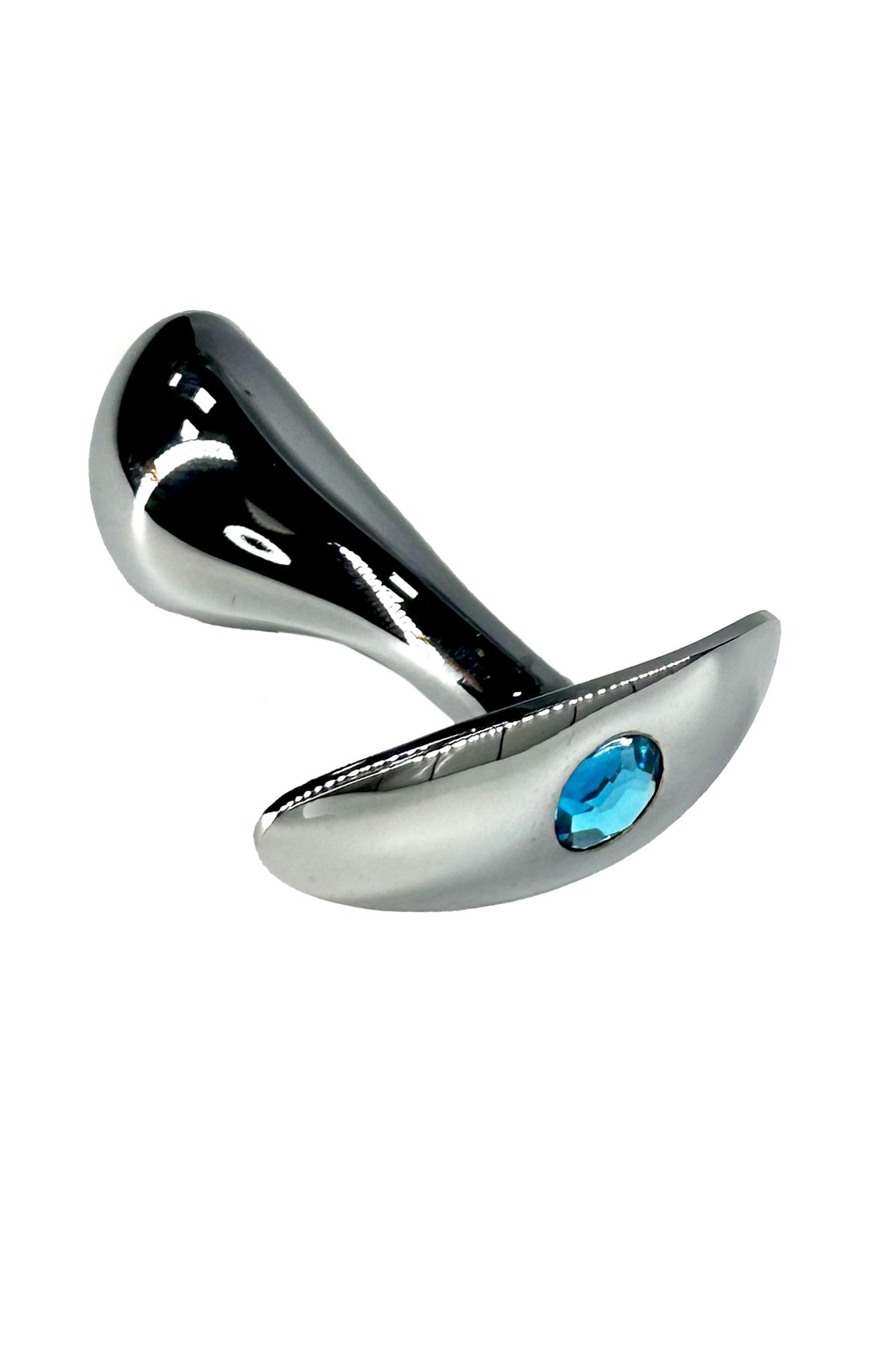 Kanikule - Изогнутая анальная пробка для ношения c голубым кристаллом S, 8 см (серебристый)