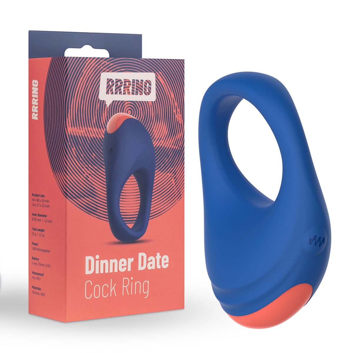 RRRING Dinner Date Cock Ring - Кольцо эрекционное, 7,3 см (синий)