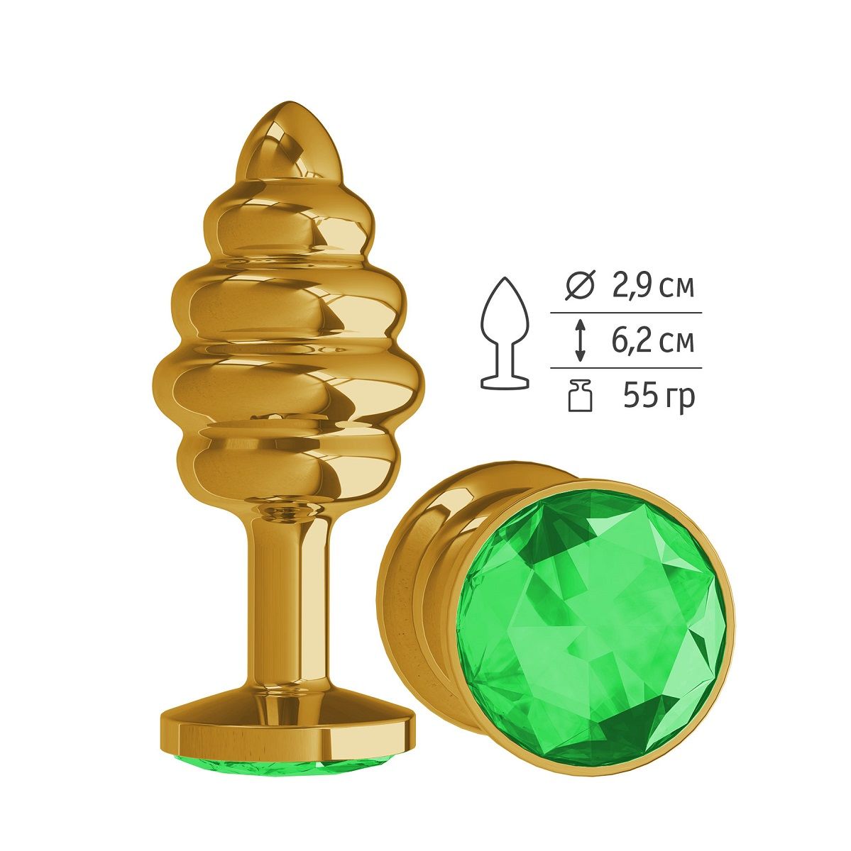 Сумерки Богов - Золотистая пробка с рёбрышками и кристаллом, 7х2.9 см.(зелёный) от ero-shop
