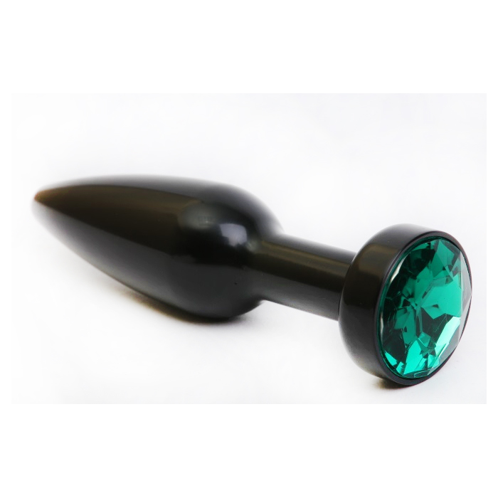 4sexdream чёрный металлическая анальная пробка с кристаллом в основании, 11.2х2.9 см (зелёный)