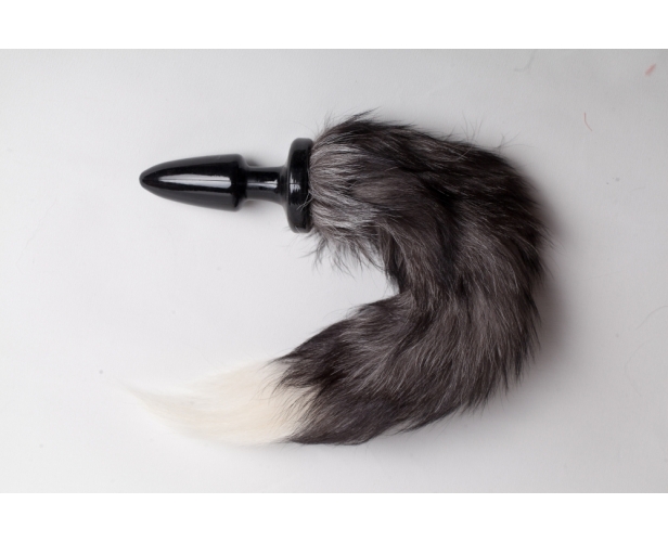 Роскошная анальная пробка с натуральным пушистым лисьим хвостом - Luxurious Tail (чёрный)