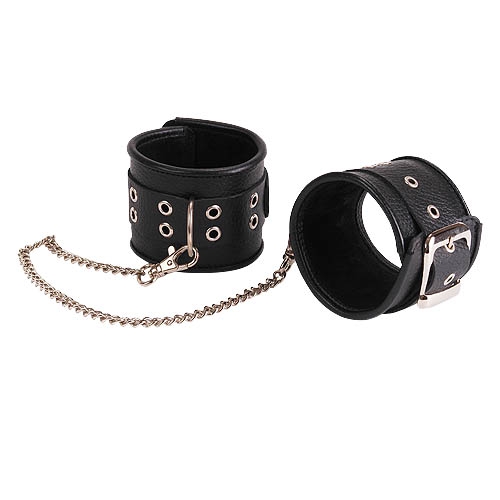 Широкие наручники с длинной цепочкой, 35 см (чёрный) от ero-shop