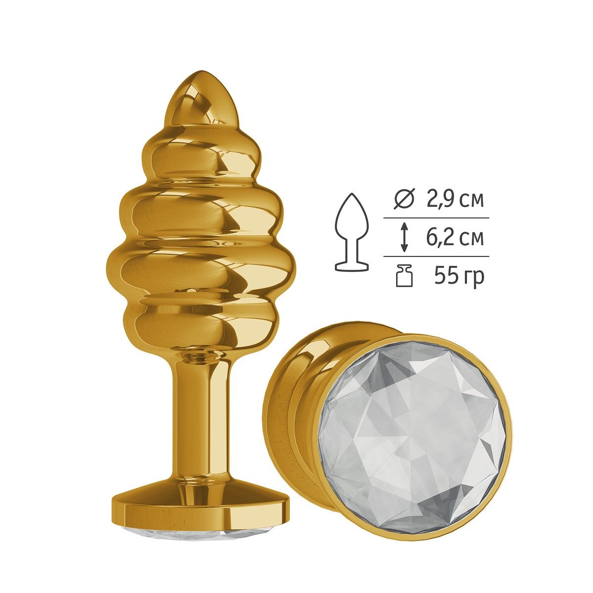 Сумерки Богов - Золотистая пробка с рёбрышками и кристаллом, 7х2.9 см.(прозрачный) от ero-shop