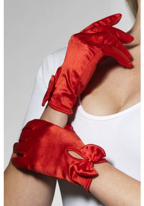 Атласные перчатки Леди - Fever (красный) - фото 1