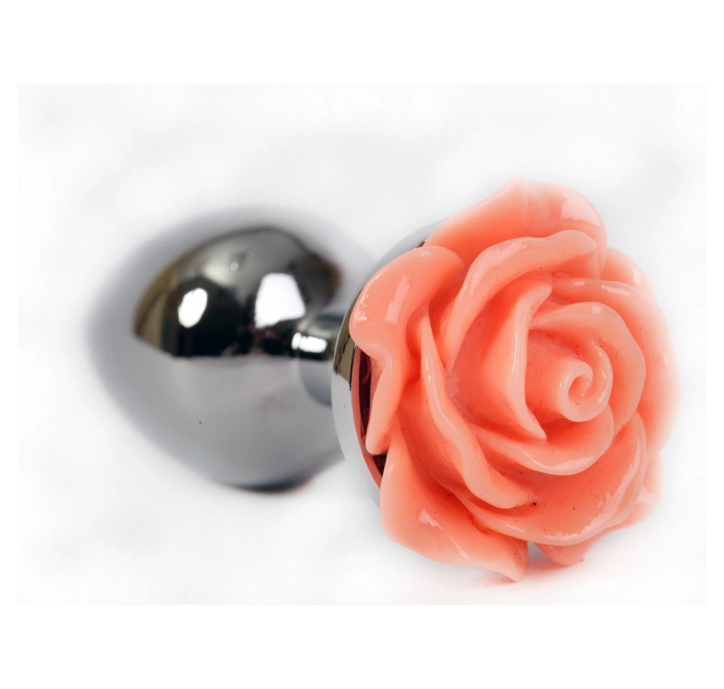 4sexdream маленькая серебристая анальная пробка с розой в основании, 7.6х2.8 см (оранжевый) - фото 1
