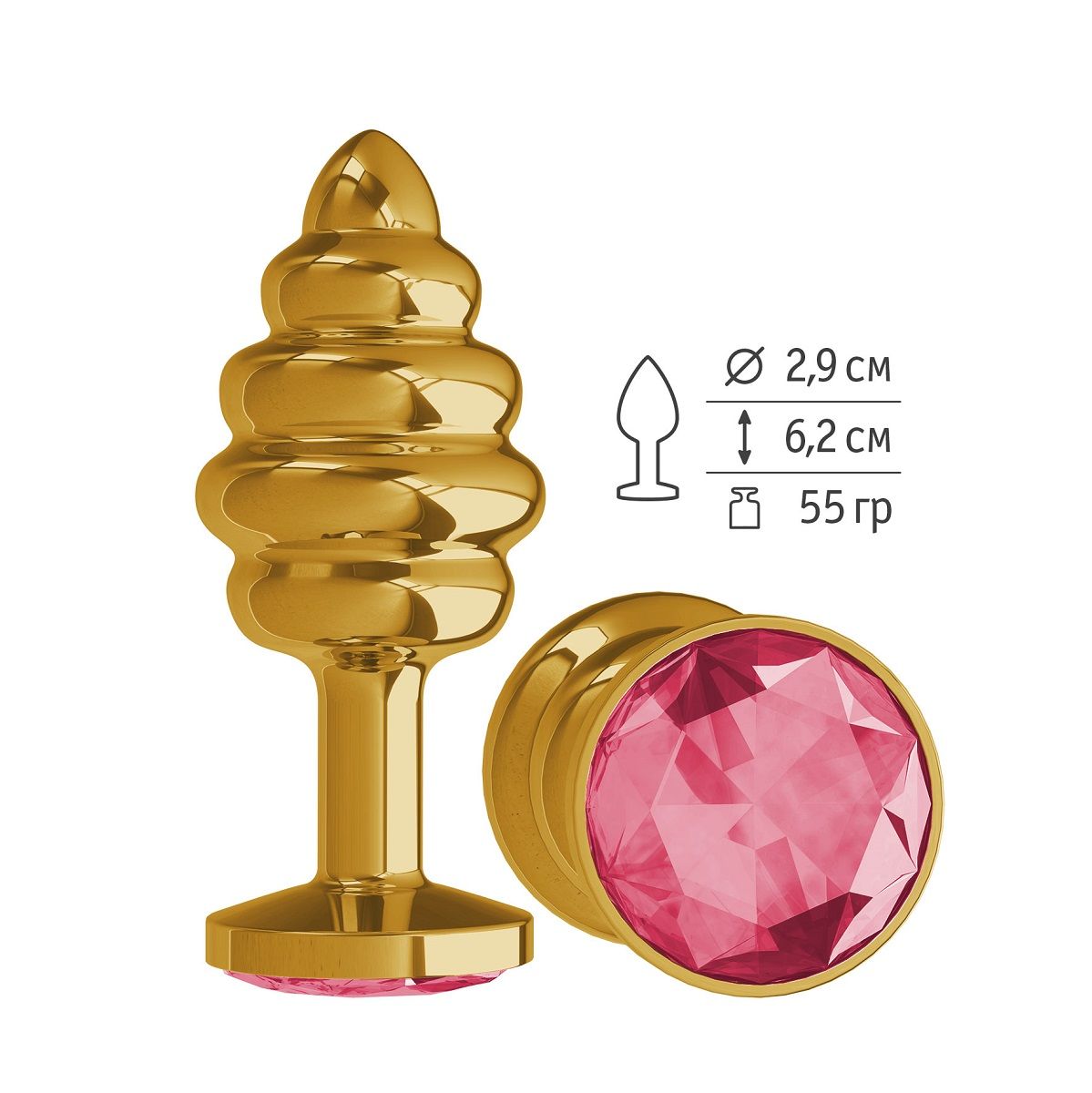 Сумерки Богов - Золотистая пробка с рёбрышками и кристаллом, 7х2.9 см.(розовый) от ero-shop