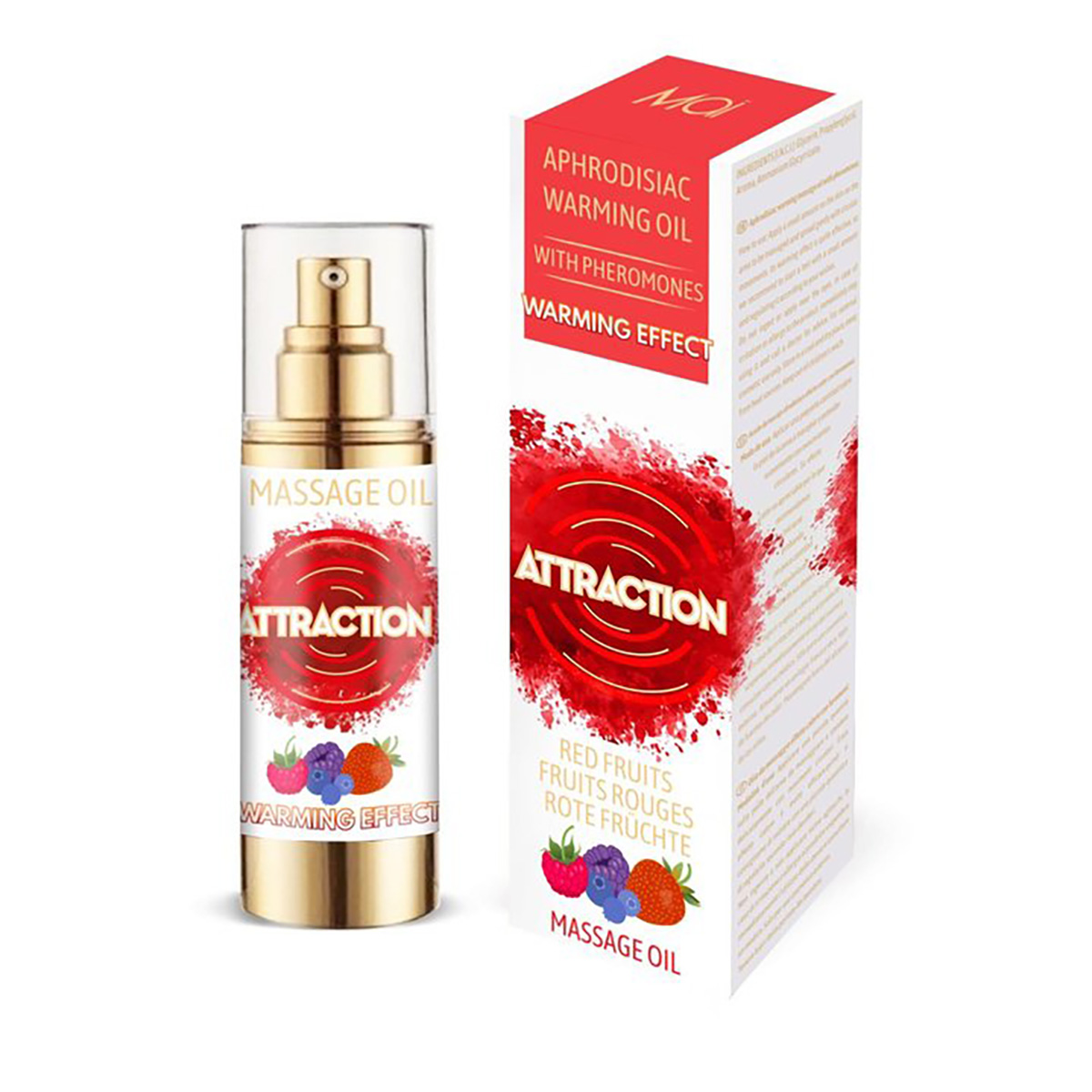 Mai Cosmetics Attraction Massage Oil - Разогревающее массажное масло с феромонами, 30 мл (красные фрукты)