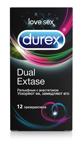 Рельефные презервативы с анестетиком Durex Dual Extase - 12 шт. от ero-shop