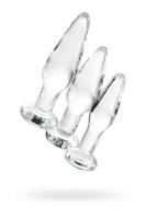 Sexus Glass - Набор стеклянных анальных втулок, 14/12,5/12 см, Ø 4/3,5/3 см