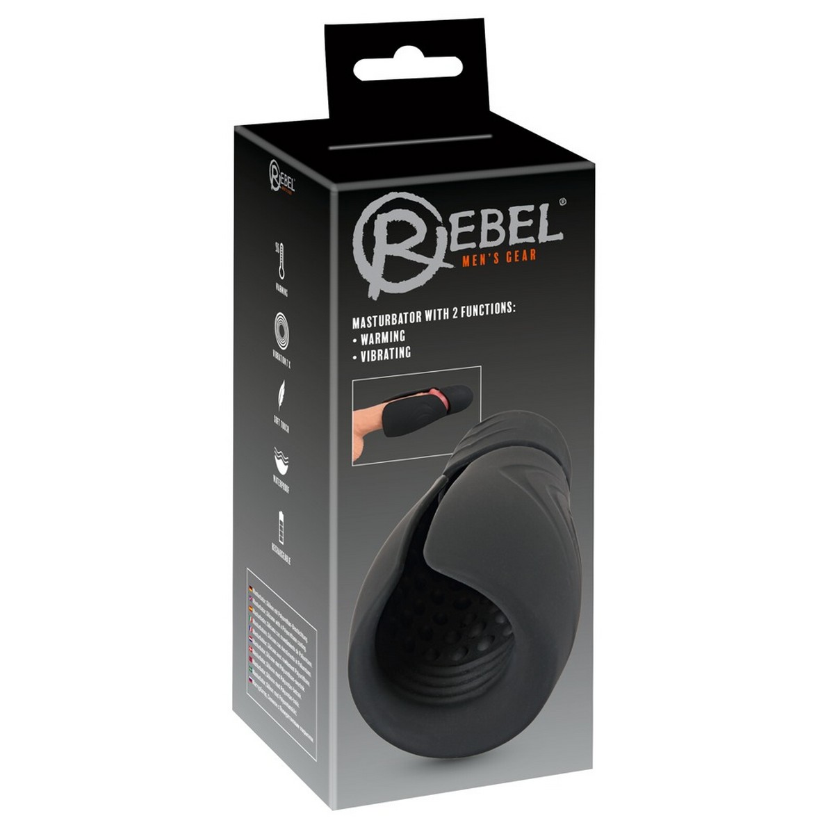 Rebel - Мастурбатор со стимуляцией головки и нагревом, 15 см (черный)