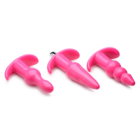 Frisky Thrill Trio Pink Vibrating Plug Set - набор фигурных анальных пробок с вибропулей, 3 шт (розовый)