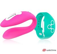Wearwatch Dual Watchme вибратор для пар с пультом управления в виде часов, 9х2.5 см (розовый с бирюзовым пультом)