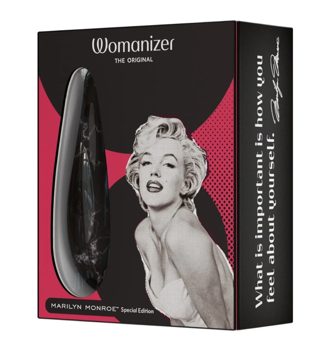 Womanizer Marilyn Monroe Special Edition бесконтактный стимулятор клитора лимитированная серия, 14.8 см (мраморно-черный) - фото 1
