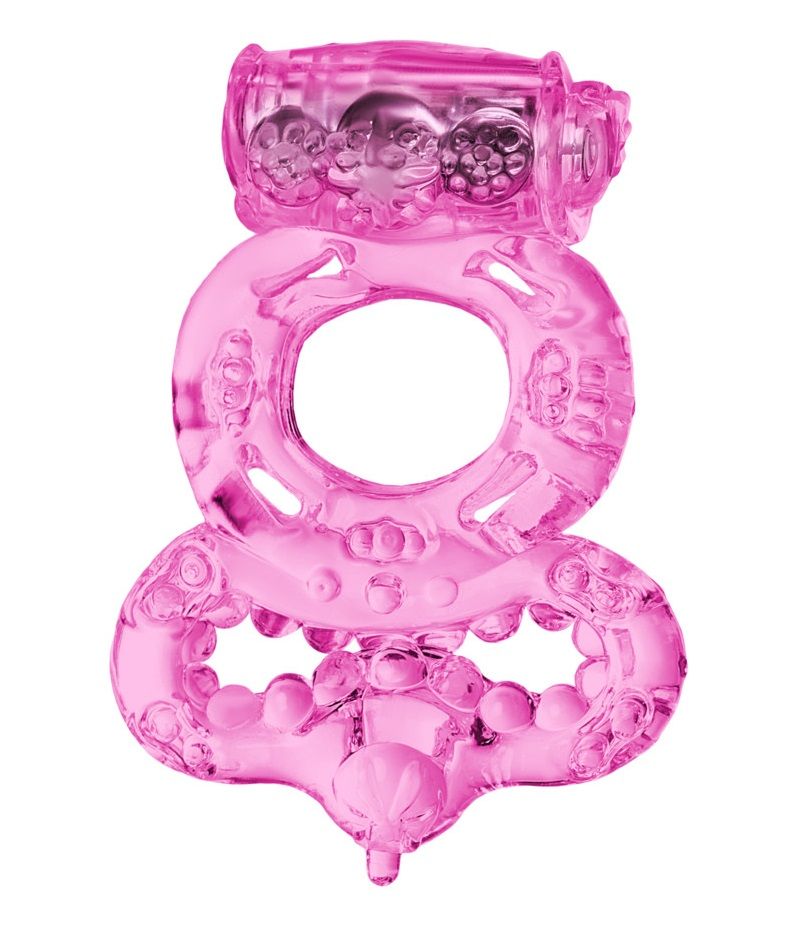 Розовое эрекционное кольцо с вибратором и подхватом, 2 см от ero-shop