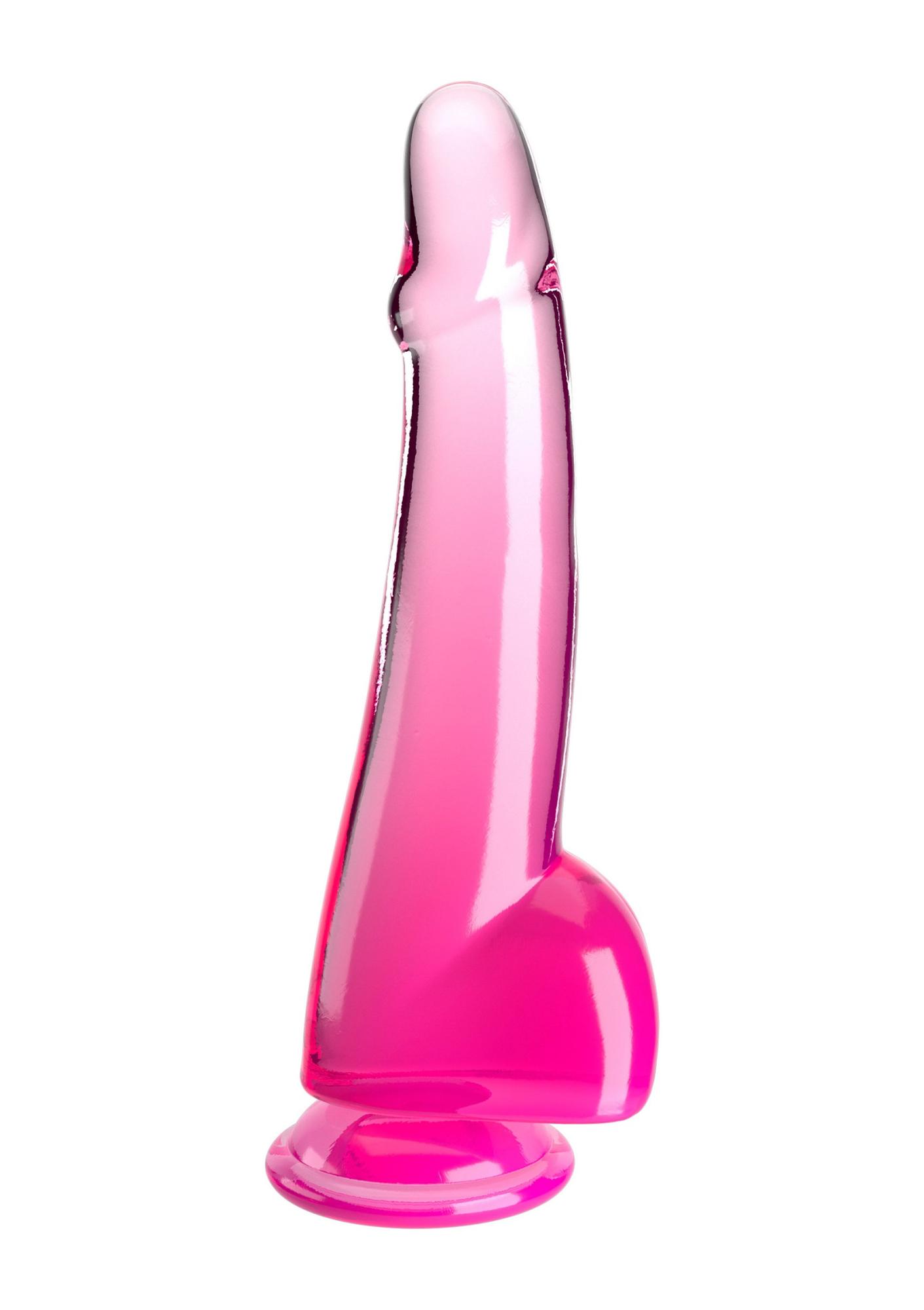 PipeDream King Cock Clear 10 - Фаллоимитатор с мошонкой на присоске, 27,9х5,7 см (розовый)