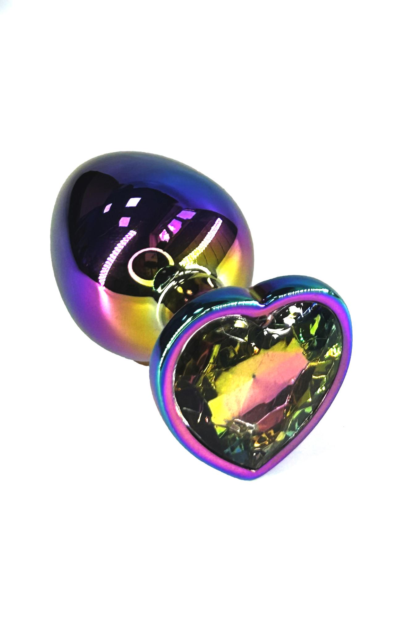 Kanikule - Анальная пробка из алюминия с кристаллом в форме сердца, 10 см (радужный) - фото 1