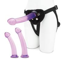 Lux Fetish Size Up Dildo and Harness Set - Тренировочный набор с тремя стмуляторами (фиолетовый)