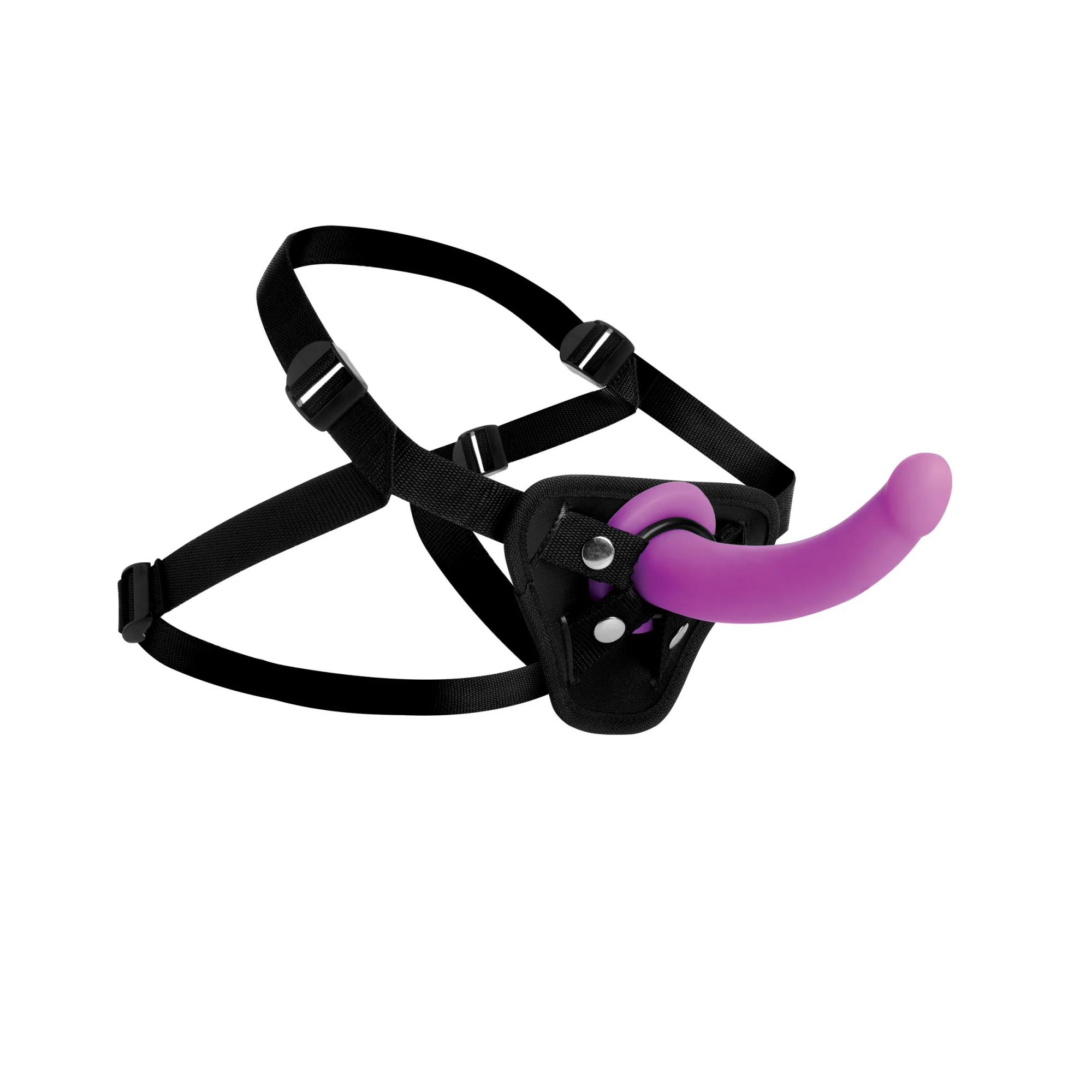 Strap U Navigator Silicone G-Spot Dildo With Harness - страпон с изогнутой насадкой, 17.8х3.7 см (фиолетовый)