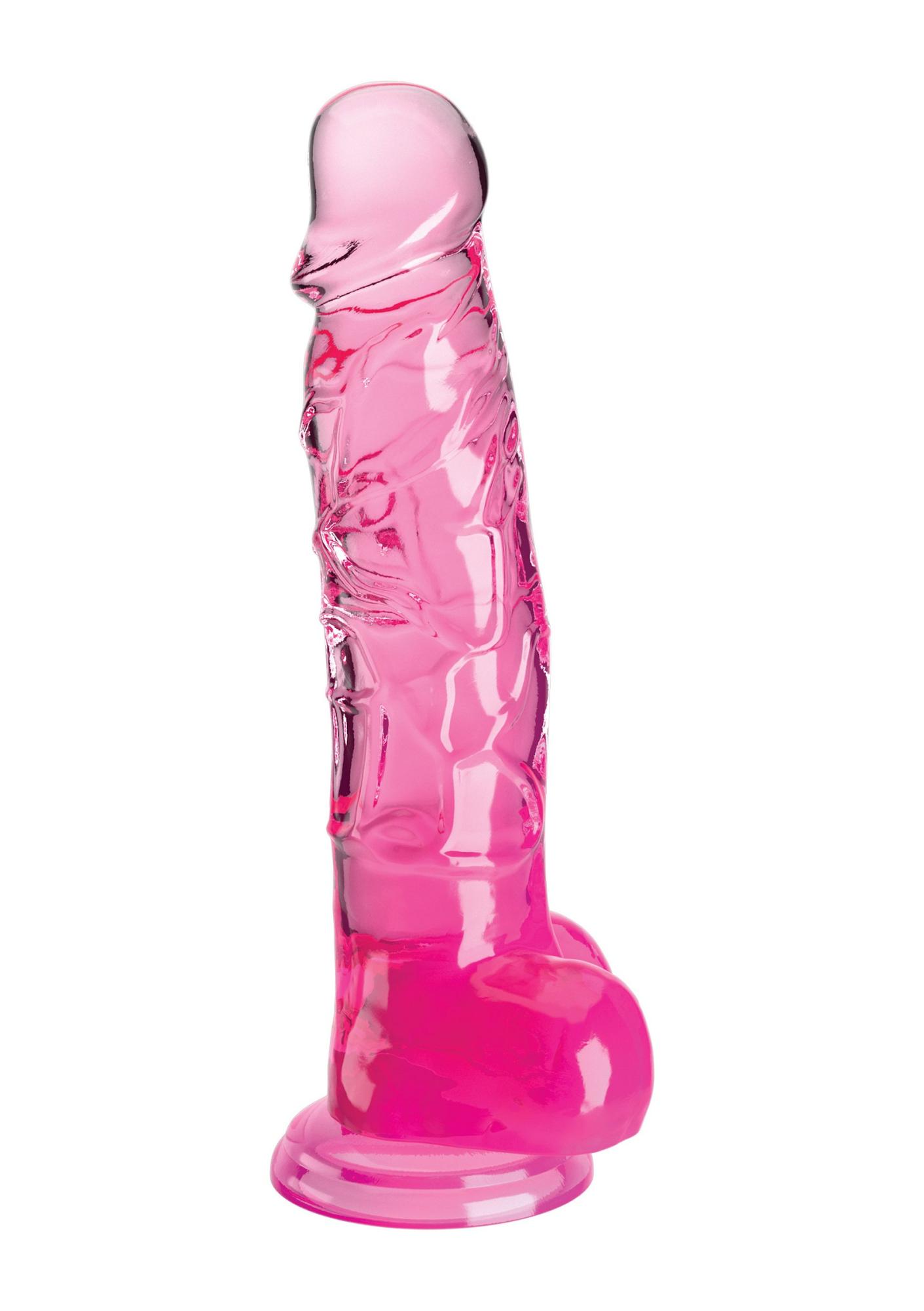 PipeDream King Cock Clear 8 - Прозрачный фаллоимитатор с мошонкой на присоске, 22.2х5.1 см (розовый)