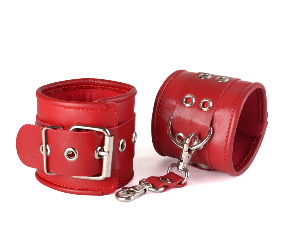 СК-Визит кожаные наручники с пряжкой и ремешок с двумя карабинами, OS (красный)