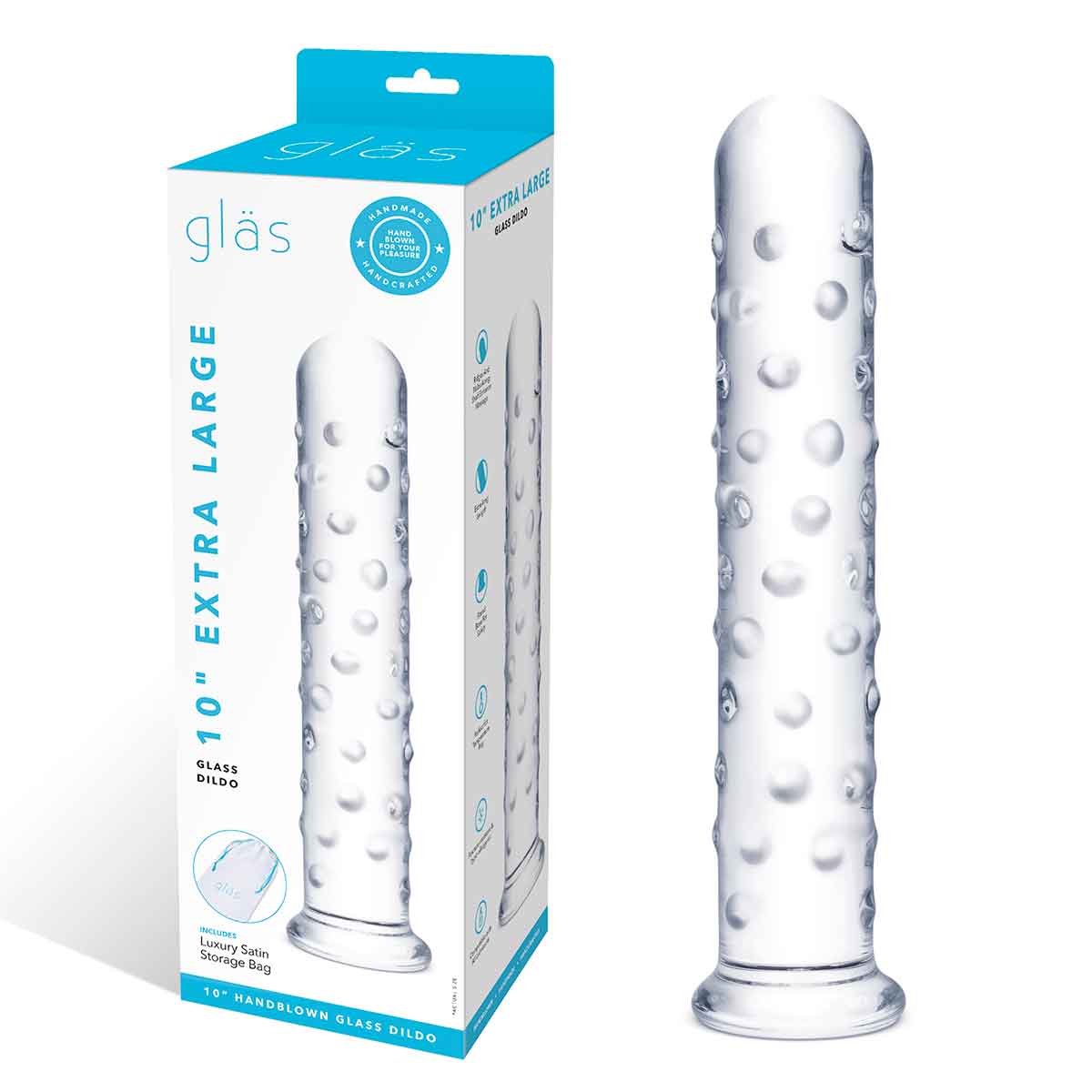 10" EXTRA LARGE GLASS DILDO - Прямой стеклянный фаллос с массажным рельефом, 25,5 см (прозрачный)