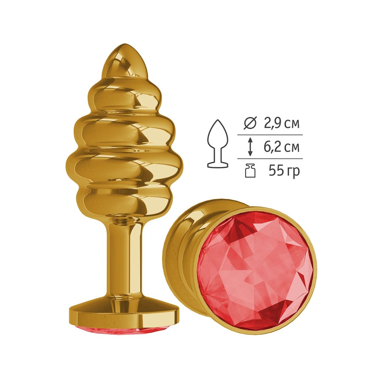 Сумерки Богов - Золотистая пробка с рёбрышками и кристаллом, 7х2.9 см.(красный) от ero-shop