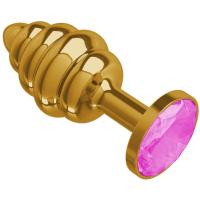 Сумерки Богов - Золотистая пробка с рёбрышками и кристаллом, 7х2.9 см (розовый)