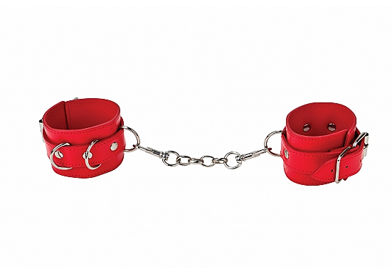 Красные кожаные наручники с заклёпками, 25 см - фото 1