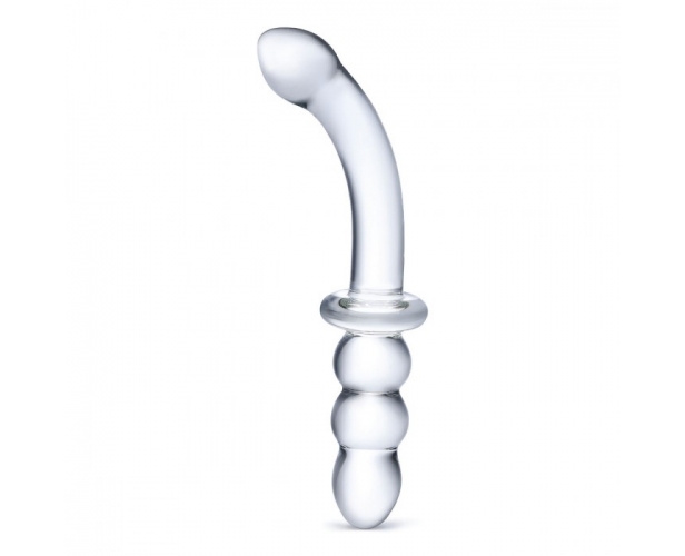Glas Ribbed G-Spot Glass Dildo - ребристый двухстронний фаллоимитатор, 19.3х2.8 см (прозрачный)