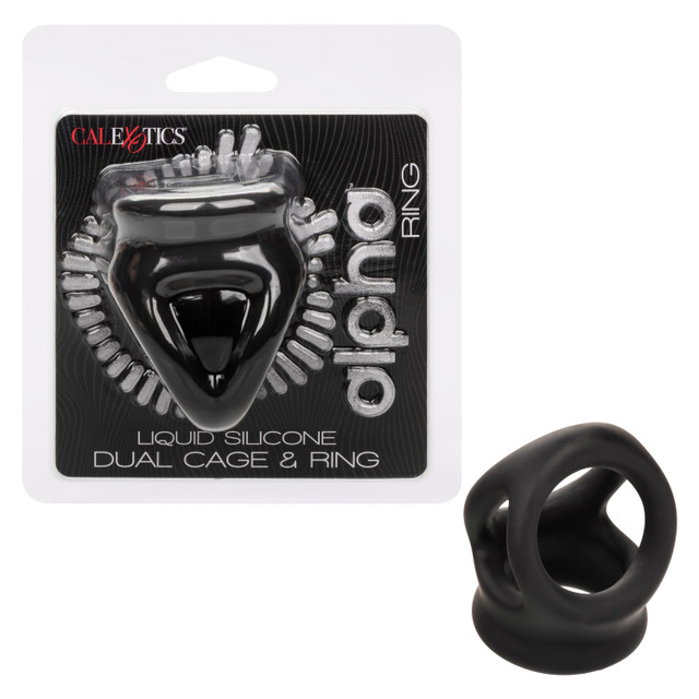 Alpha Liquid Silicone Dual Cage & Ring - Тройное эрекционное кольцо из жидкого силикона (черный)