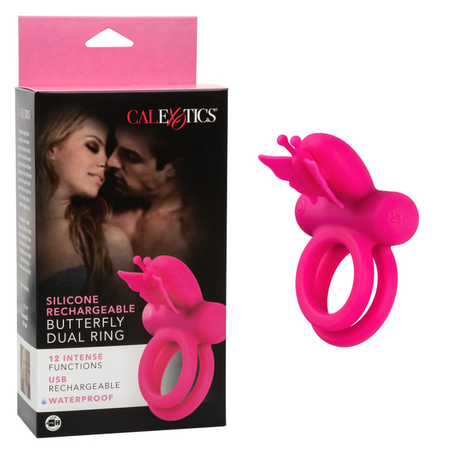 Silicone Rechargeable Dual Butterfly Ring - Перезаряжаемое эрекционное виброкольцо (розовый)