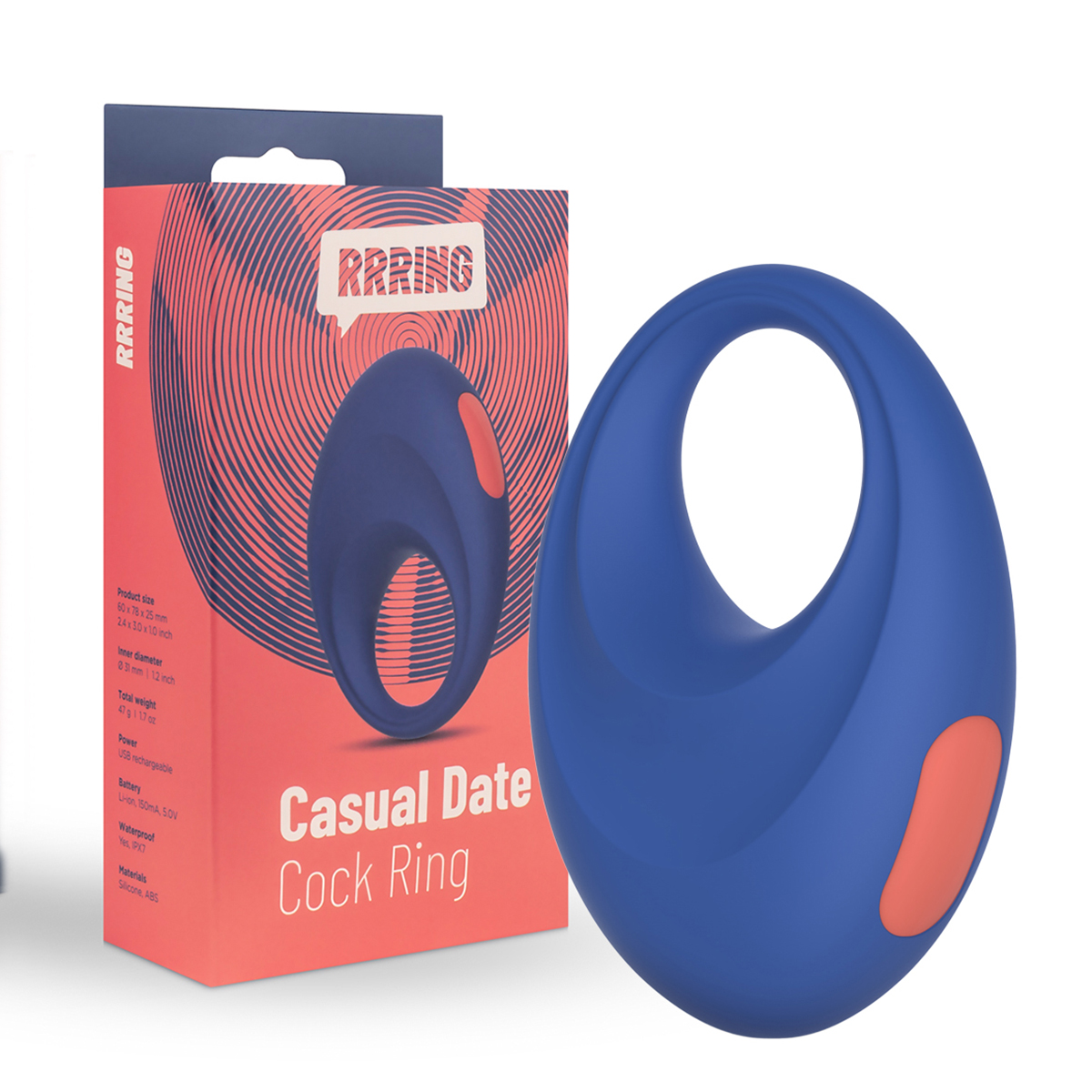 RRRING Casual Date Cock Ring - Кольцо эрекционное, 7,8 см (синий)