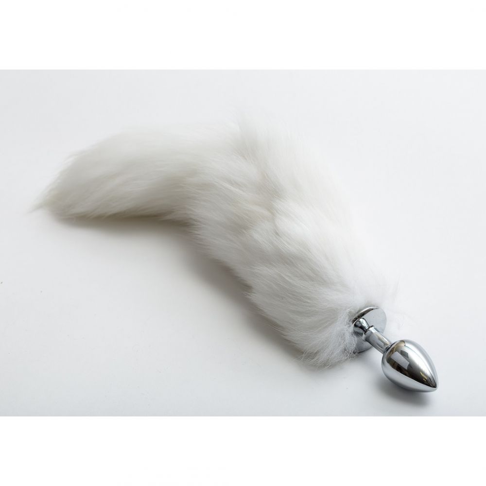 Металлическая анальная пробка с меховым хвостом - Снежный Барс - Luxurious Tail (серебристый) от ero-shop