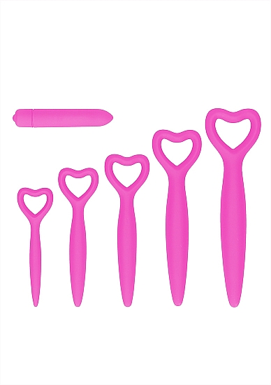 OUCH! Silicon Vaginal Dilator set набор вагинальных расширителей с вибропулей, 5 шт (розовый)