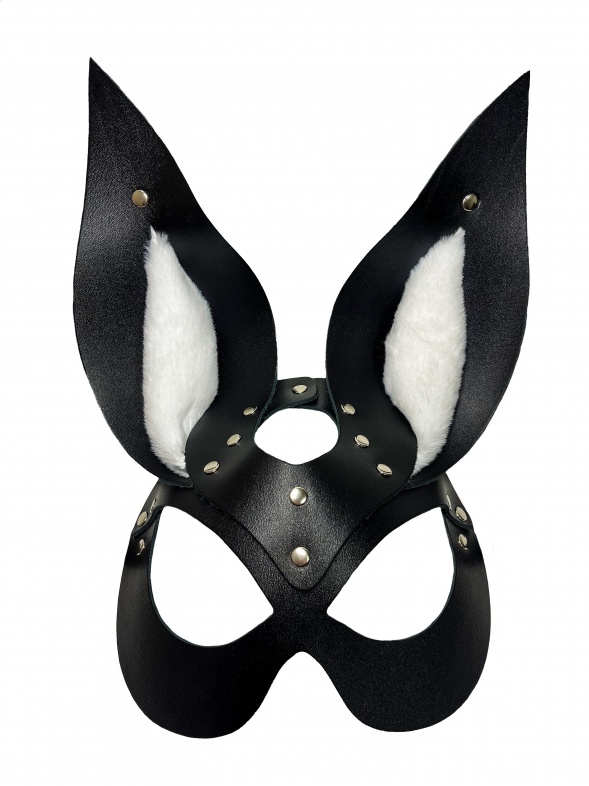 БДСМ арсенал Miss Bunny маска зайца с мехом, (чёрный с белым)