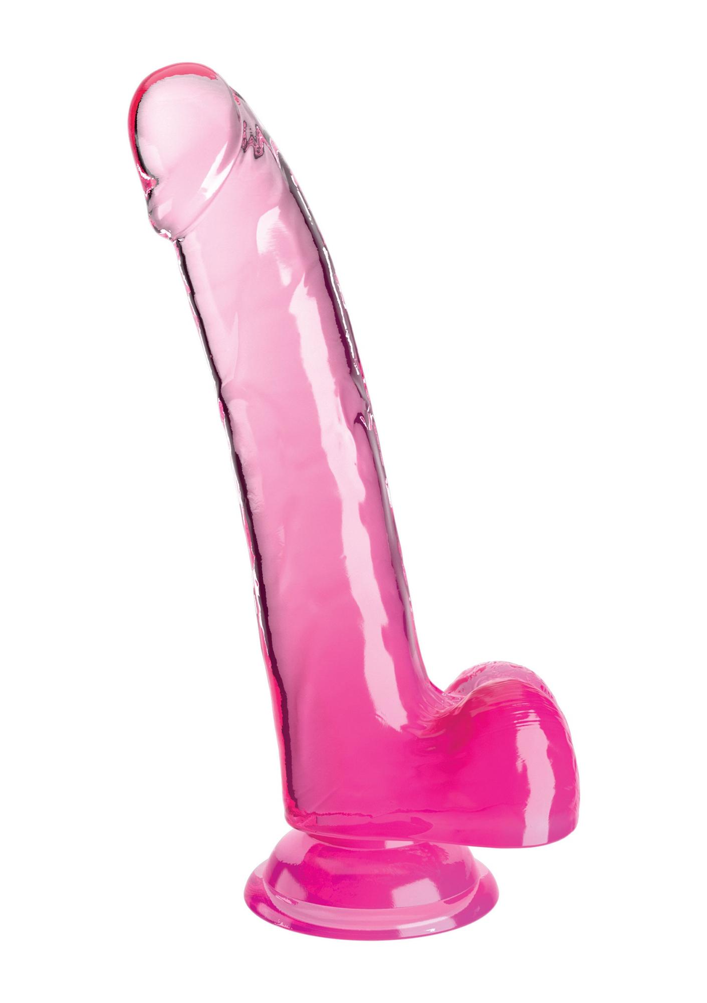 PipeDream King Cock Clear 9 - Прозрачный фаллоимитатор с мошонкой на присоске, 24.8х4.5 см (розовый)