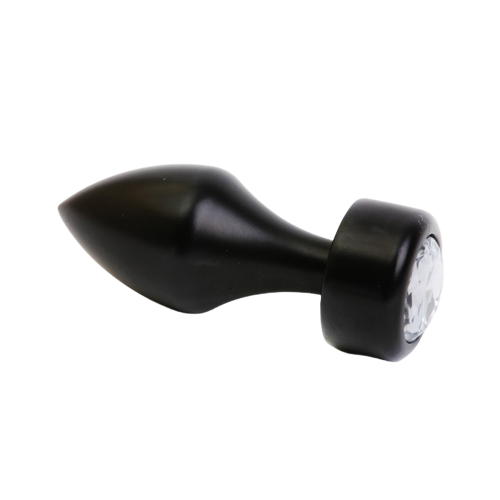 4sexdream чёрная металлическая анальная пробка со стразом в основании, 7.8х2.9 см (прозрачный)
