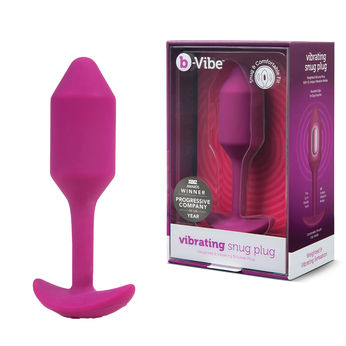 B-Vibe Vibrating Snug Plug 2 - Профессиональная пробка для ношения с вибрацией, 12 см (розовый)