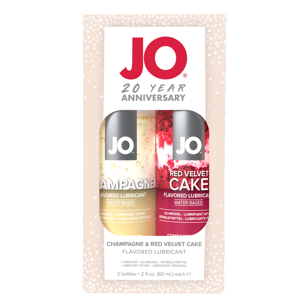 JO - Лимитированый набор из лубрикантов со вкусом шампанского и торта Красный бархат, 60 мл