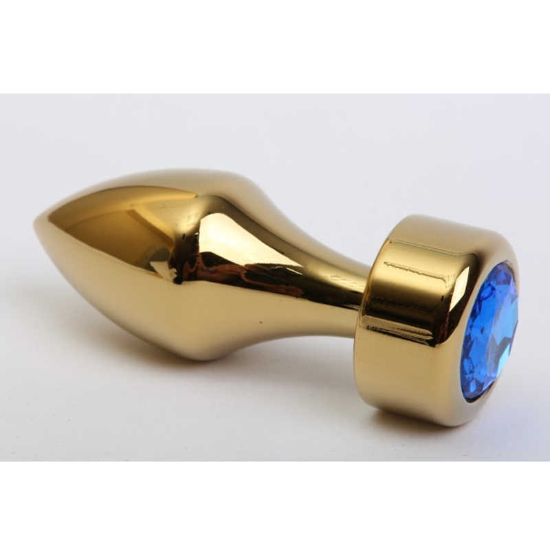 Золотистая анальная пробочка с цветным камнем, 7.8 см (синий) от ero-shop