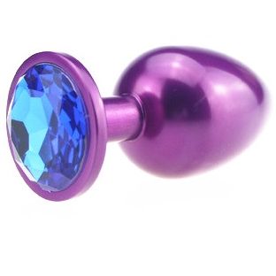 4sexdream маленькая фиолетовая металлическая анальная пробка с кристаллом в основании, 7.6х2.8 см (синий) 