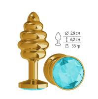 Сумерки Богов - Золотистая пробка с рёбрышками и кристаллом, 7х2.9 см.(голубой)