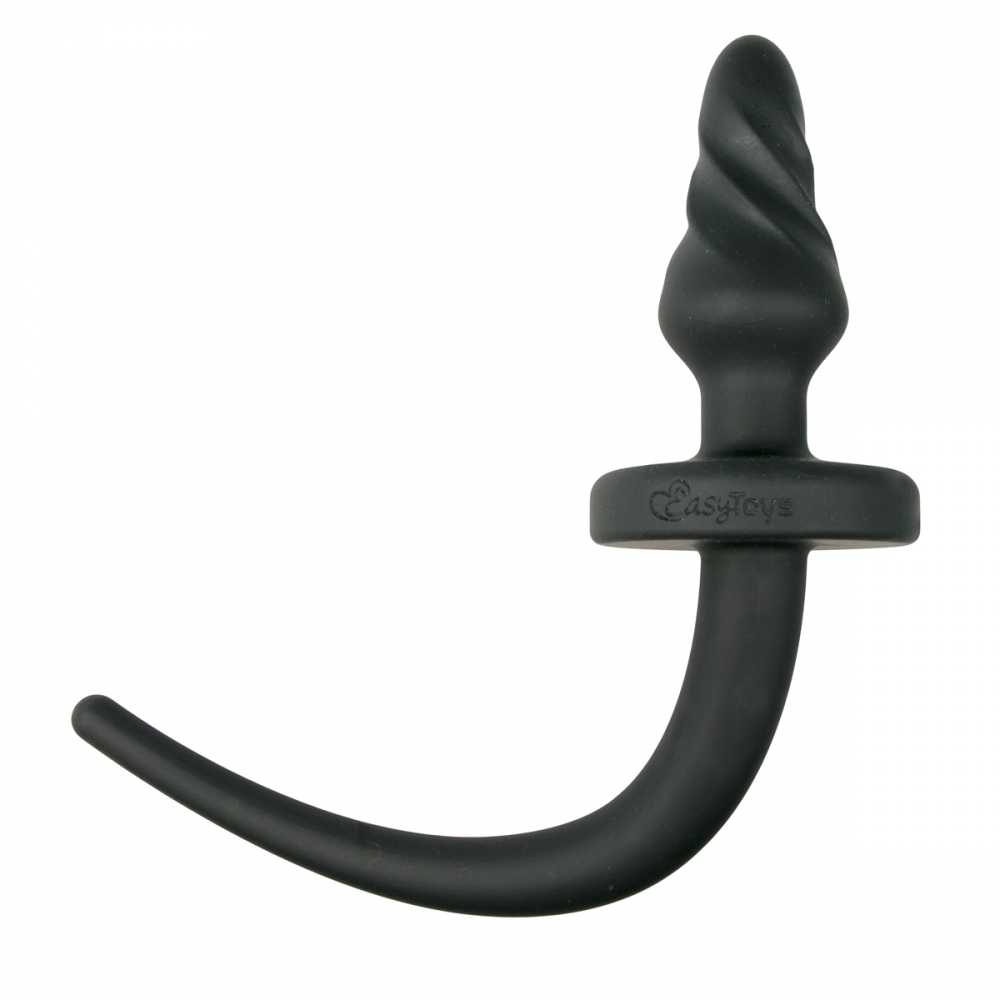 Easytoys Dog Tail Plug Twirly - большая витая анальная пробка с собачим хвостом, 13х5 см (чёрный)
