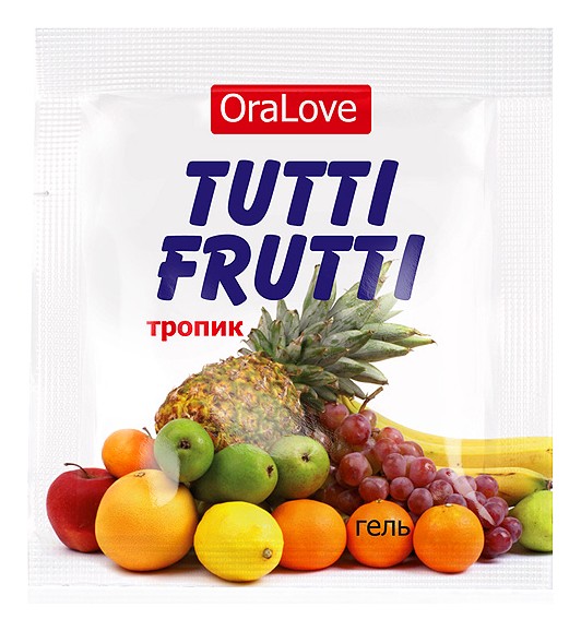 Биоритм Tutti-Frutti OraLove - Съедобная смазка на водной основе, 4 г (тропические фрукты)