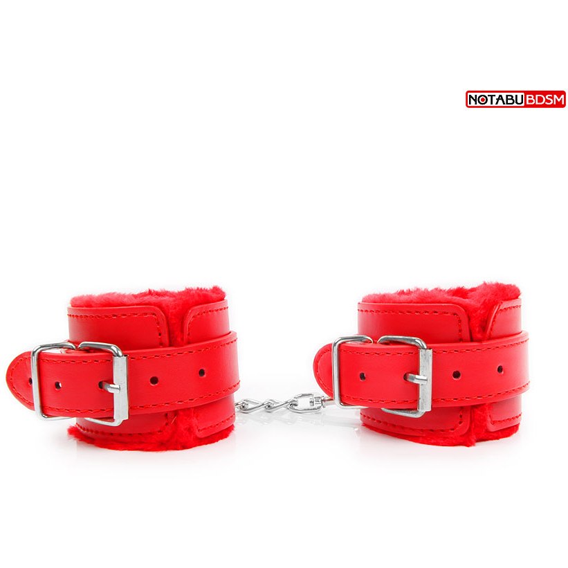 Notabu - Наручники с меховой подкладкой на ремешках с цепочкой (красный) - фото 1