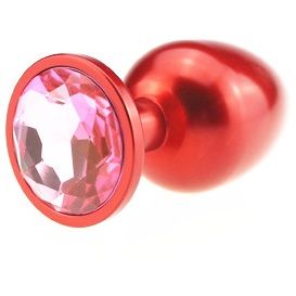 4sexdream маленькая красная металлическая анальная пробка с кристаллом в основании, 7.6х2.8 см (розовый) 