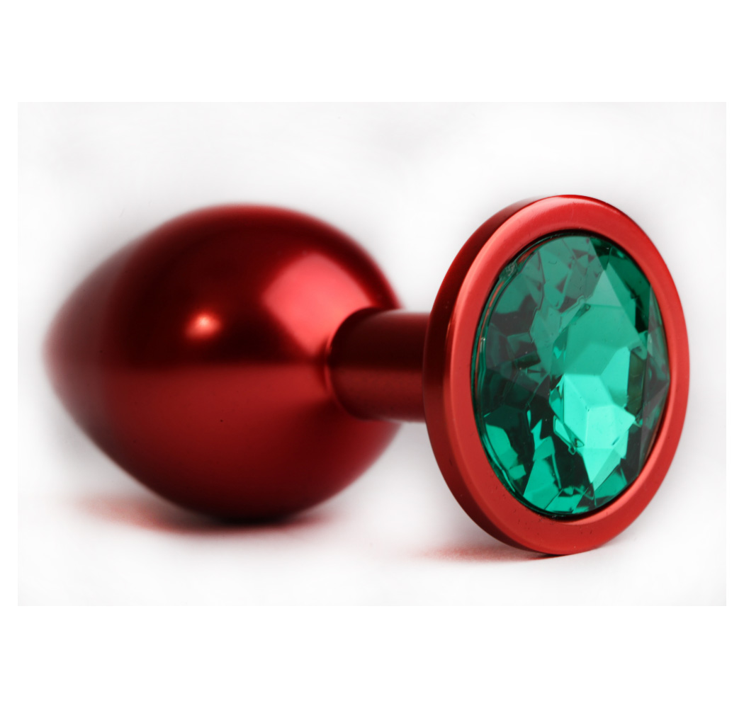 4sexdream красная металлическая анальная пробка с кристаллом в основании, 8.2х3.5 см (зелёный)