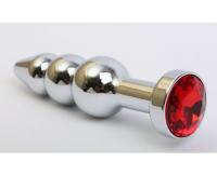 4sexdream - Металлическая анальная ёлочка со стразом, 11.2 см (красный)