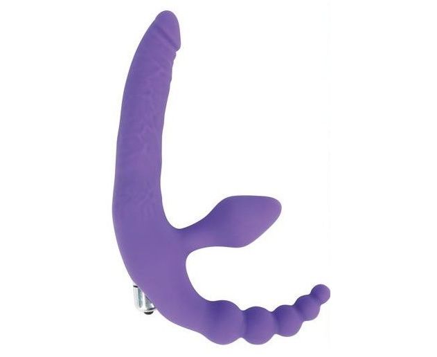 Анатомический страпон с вибрацией и анальным стимулятором, 15 см (фиолетовый) от ero-shop